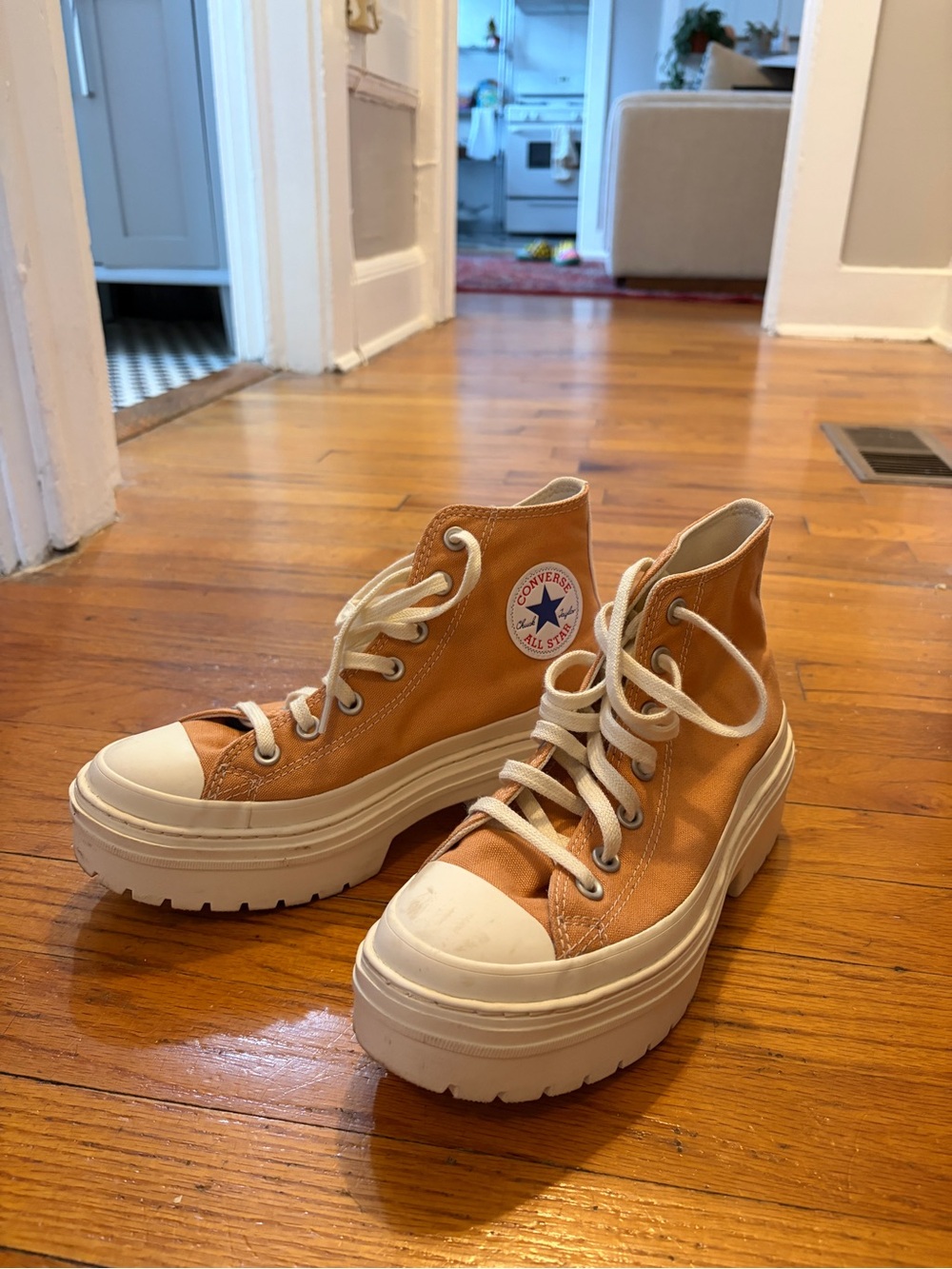 Converse Platform High Top Sneakers in Orange Canvas - Picture 1 of 3